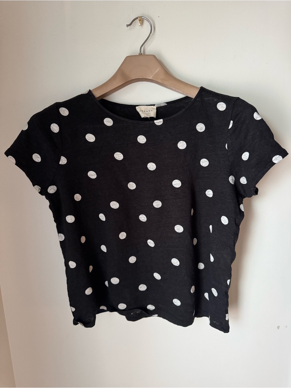 Sezane Black Short Sleeve Tee with White Polka Dots - Boxy Fit